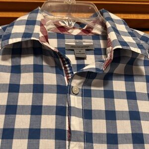 Johnston & Murphy Blue and White Check Shirt Size Medium